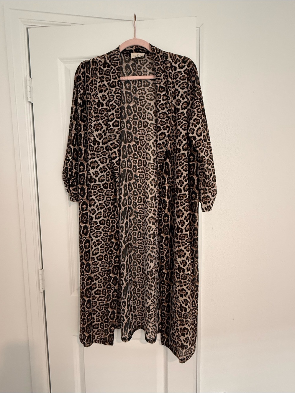 Leopard Print Duster Cardigan - Taupe & Black